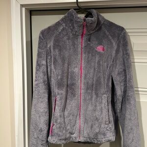 The North Face. Fleece. M. Gray with pink zipper & logo